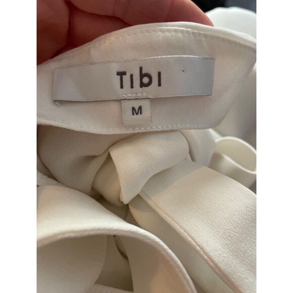 Tibi Women’s White Cutout Shoulder Tie Silk Shift Midi Dress size M Ivory - Picture 3 of 10